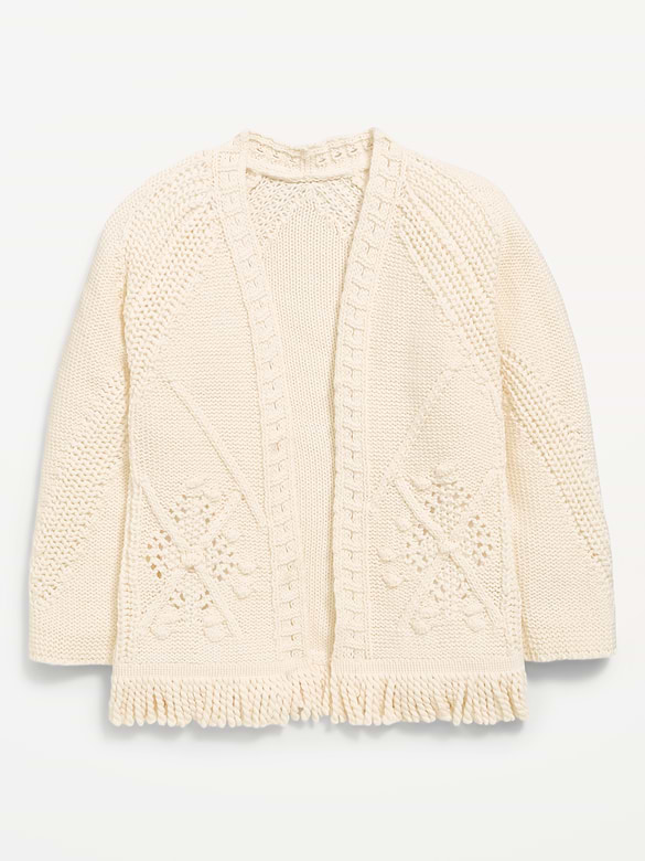 Open-Front Fringed-Hem Sweater for Toddler Girls