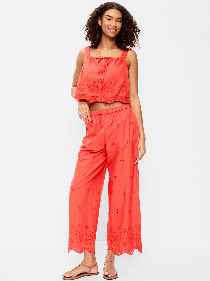 L'image numéro 1 présente Pantalon à taille haute jambe large et découpes