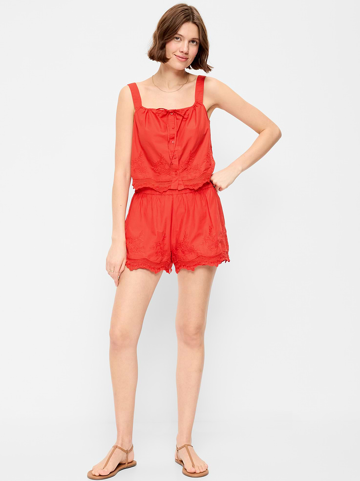 Image number 1 showing, High-Waisted Lace-Trim Shorts