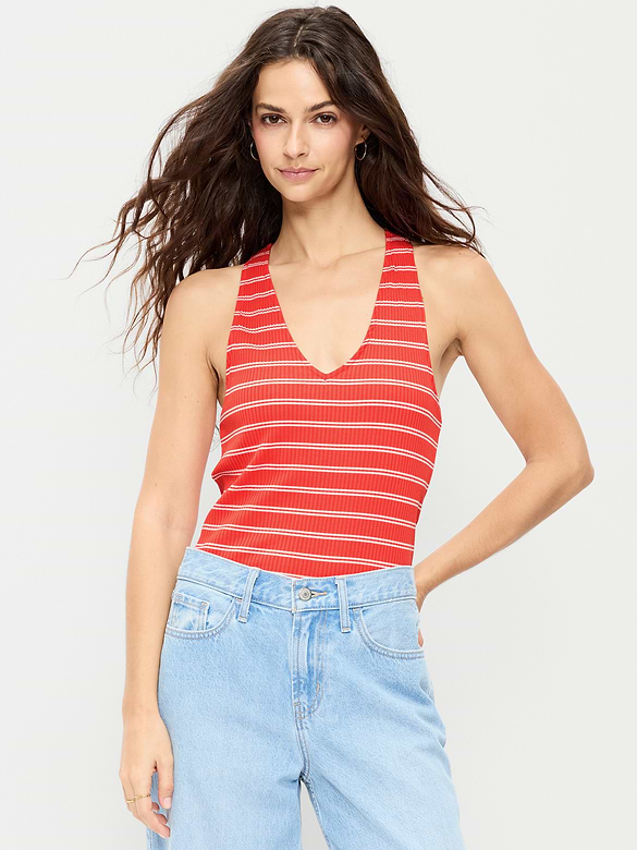 Camisole côtelée à bretelles nouées au dos