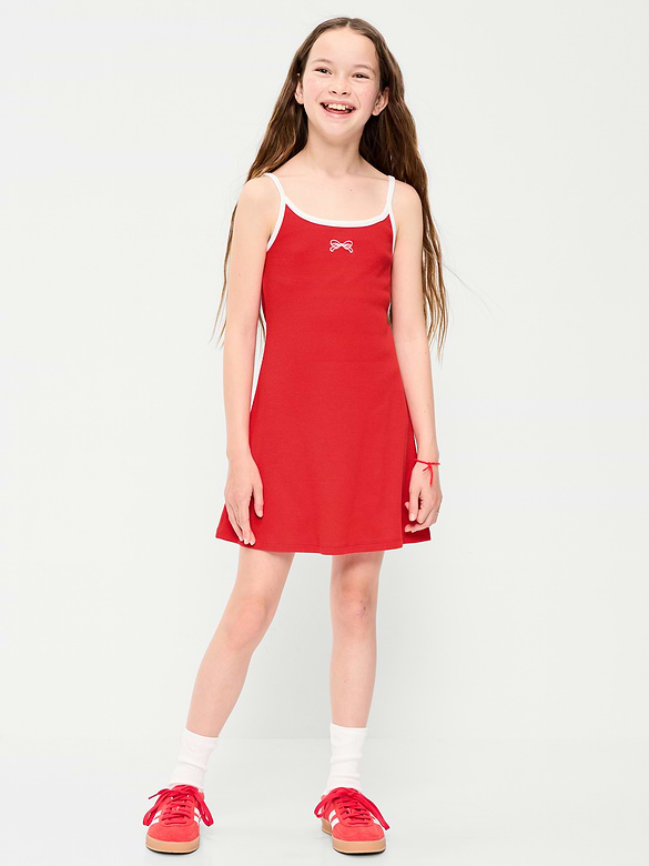 Fitted Sleeveless Ribbed Swing Dress for Girls