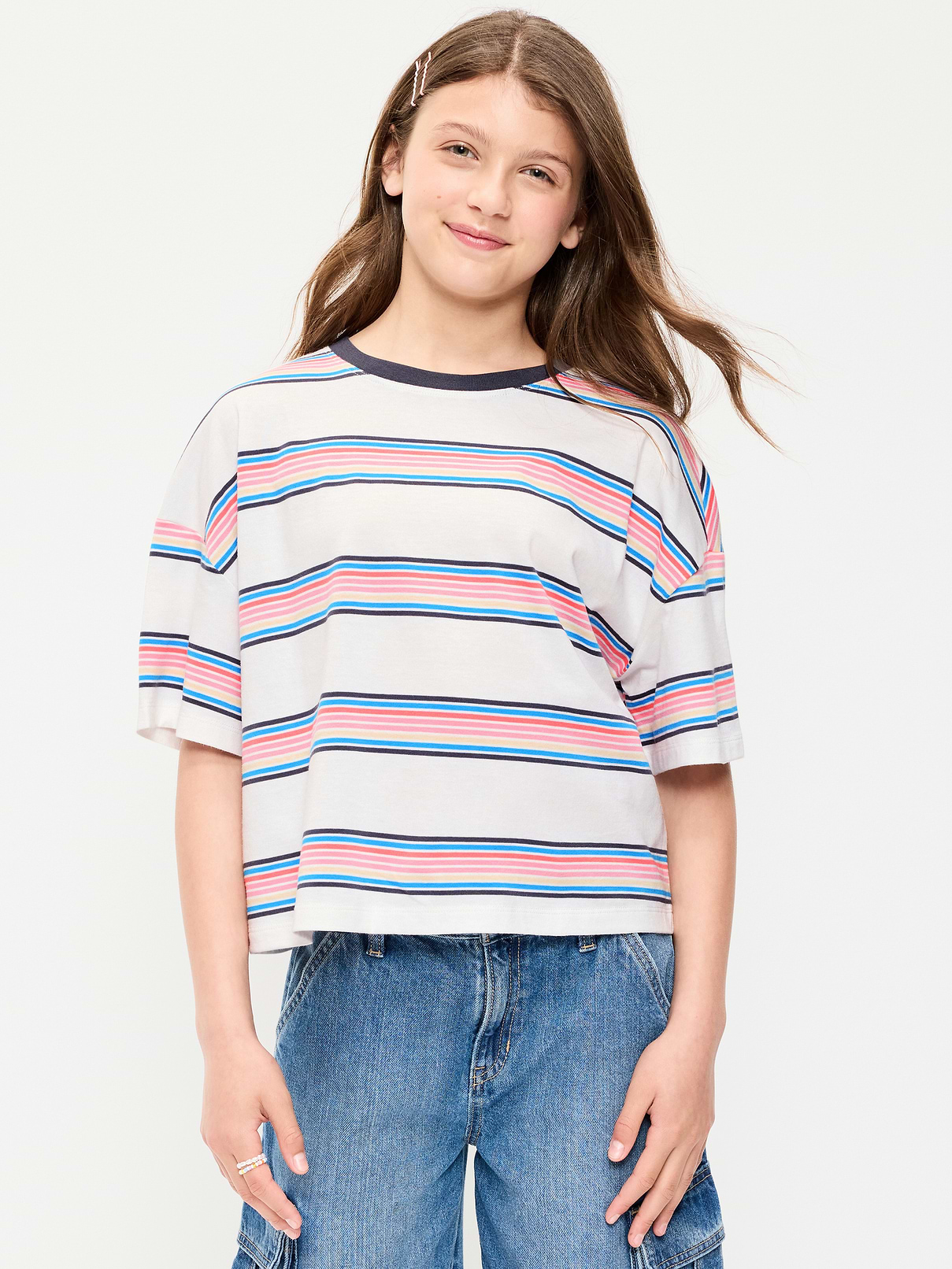 Image number 1 showing, Oversized Short-Sleeve Cropped T-Shirt for Girls