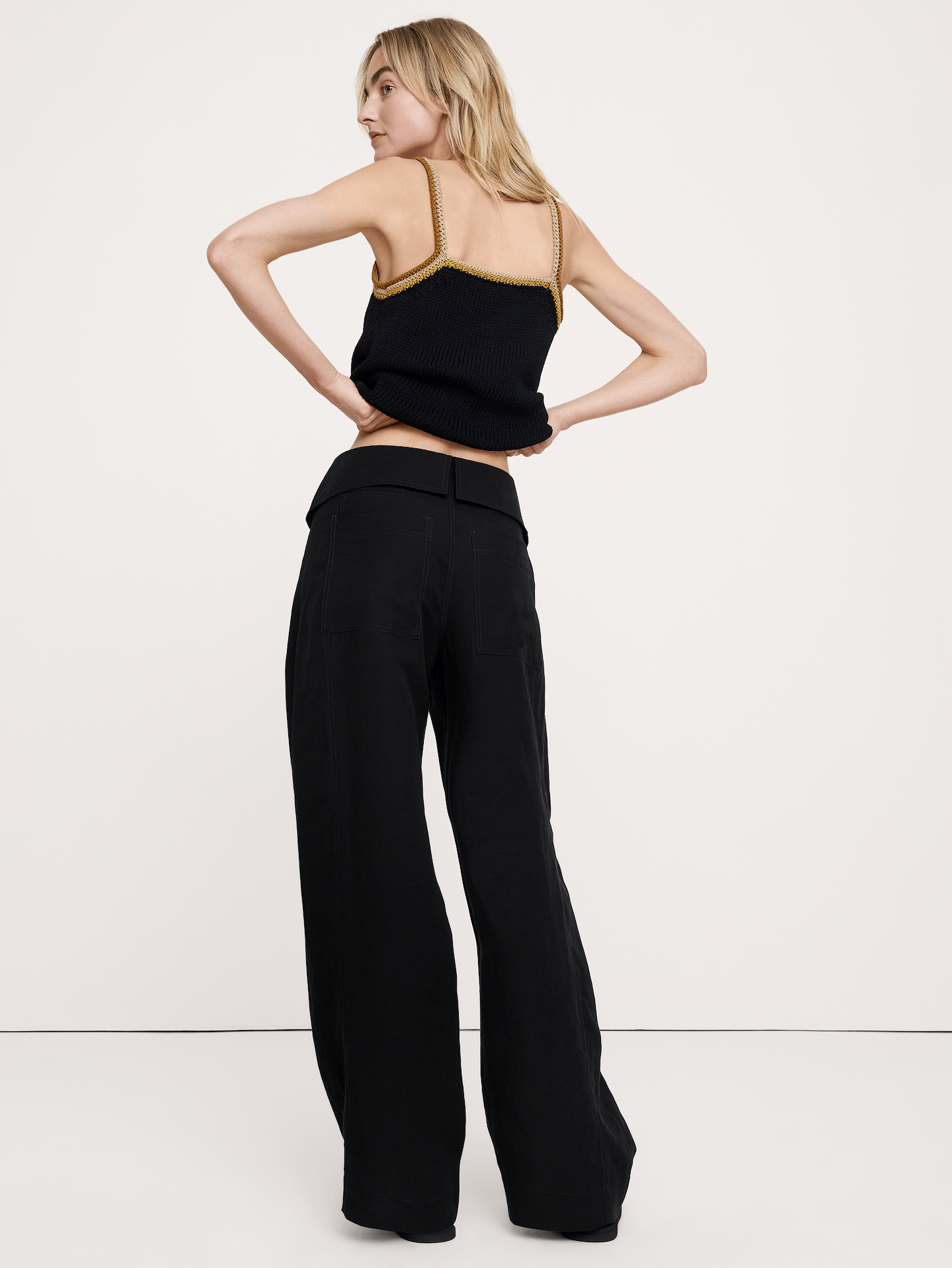 Image number 6 showing, Wide-Leg TENCEL™-Linen Pant with Foldover Waistband