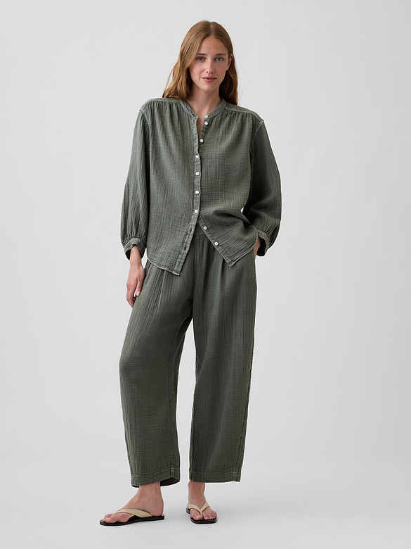 Cotton Gauze Oversized Collarless Shirt
