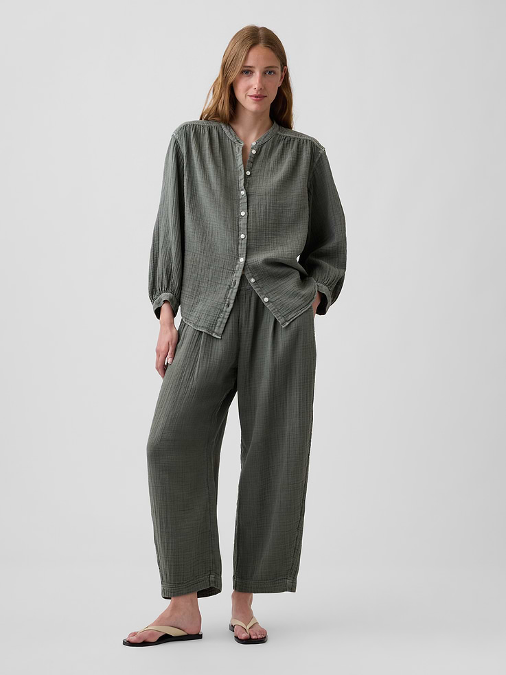 Image number 2 showing, Cotton Gauze Oversized Collarless Shirt