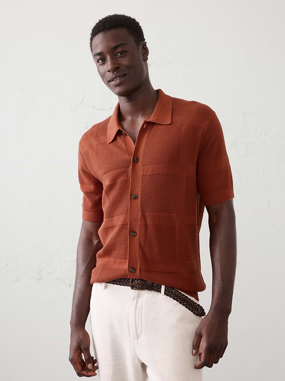 Mesh Patchwork Sweater Polo
