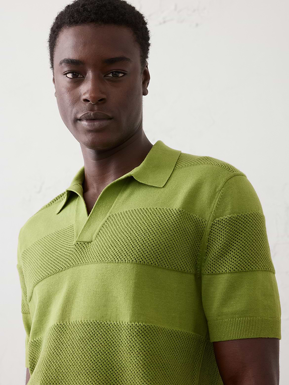 Mesh Striped Sweater Polo