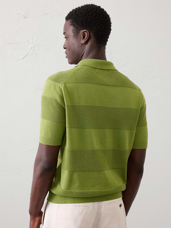 Mesh Striped Sweater Polo