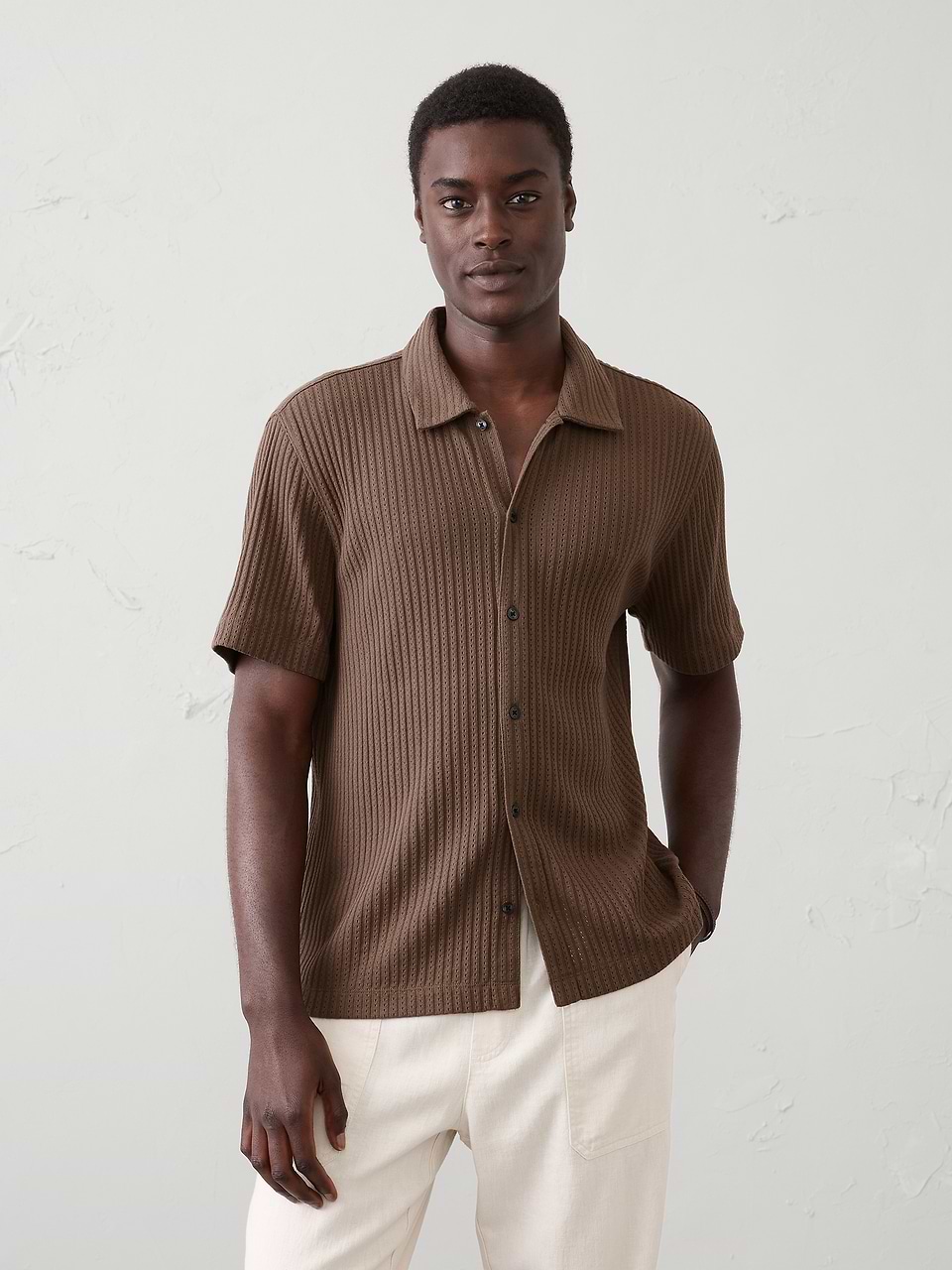 brown polo dress shirt Standard-Fit Pointelle Button-Down ralph lauren brown t shirt