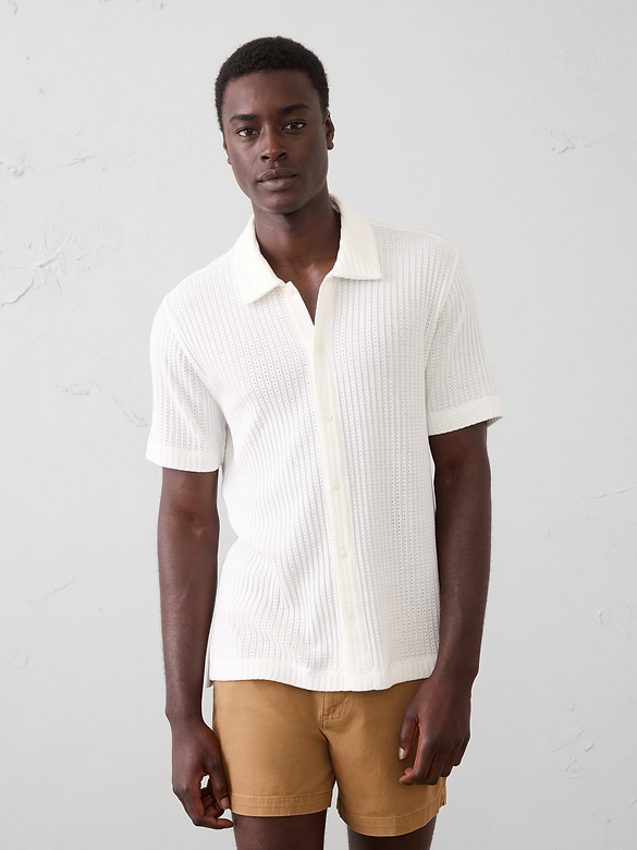 Standard-Fit Pointelle Button-Down Polo