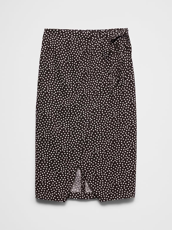 Linen-Blend Faux-Wrap Midi Skirt