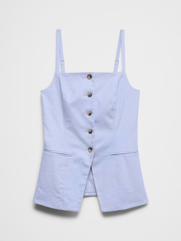 Linen-Blend Square-Neck Cutaway Vest