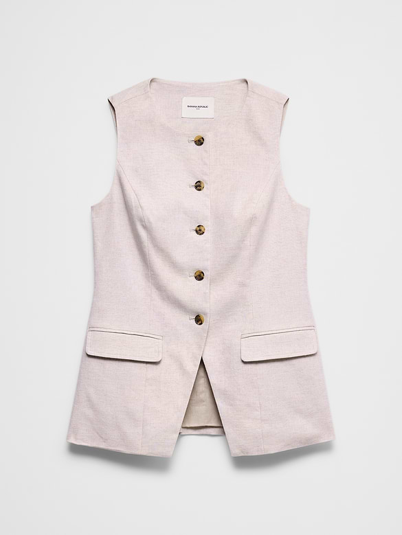 Linen-Blend Long Cutaway Vest