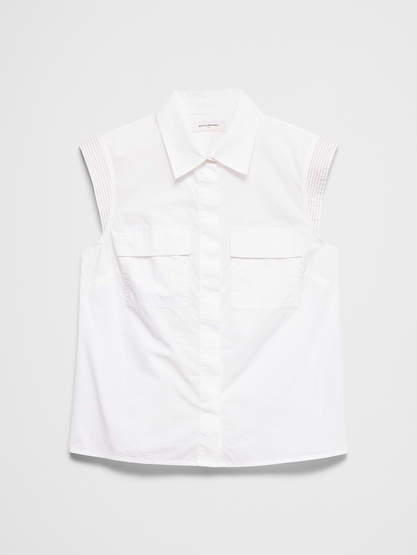 Trapunto Cap-Sleeve Shirt