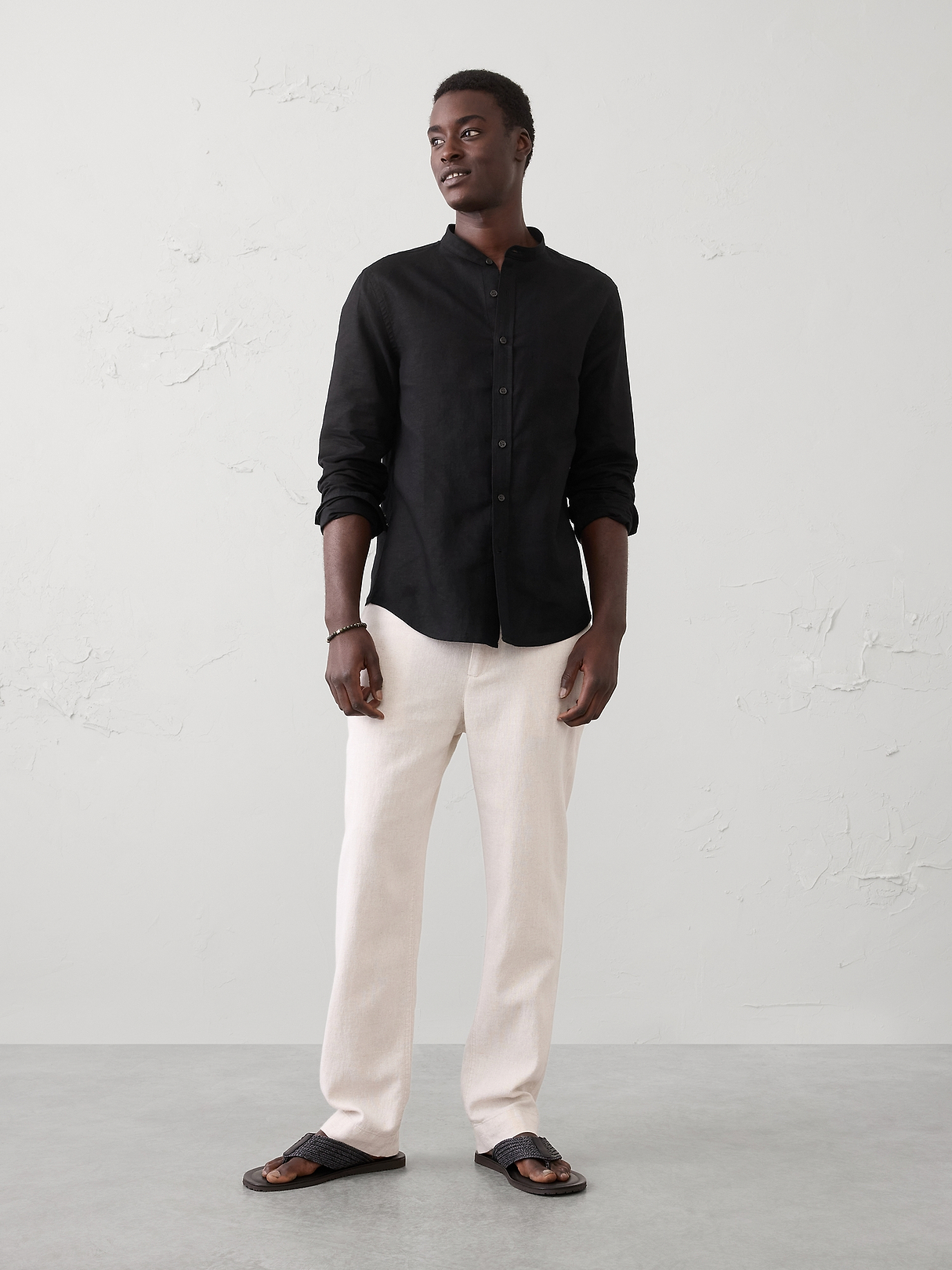 Slim-Fit Linen-Blend Banded-Collar Shirt | Banana Republic Factory