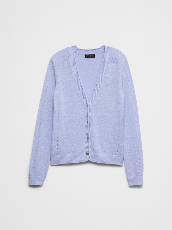 Ramie-Cotton V-Neck Cardigan Sweater