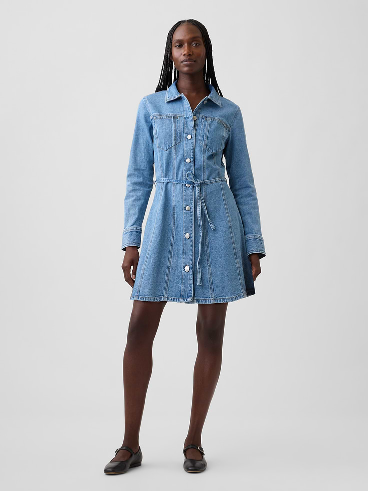 Image number 1 showing, Denim Button-Front Mini Dress