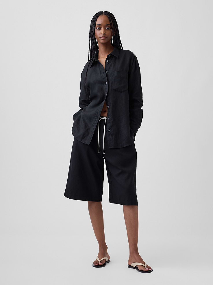 Image number 1 showing, Linen-Blend Relaxed Easy Culotte Pants