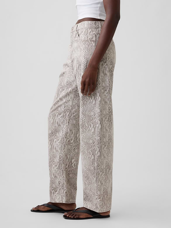 High Rise Snake Print Barrel Jeans