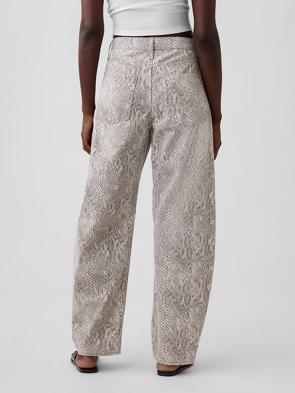 High Rise Snake Print Barrel Jeans