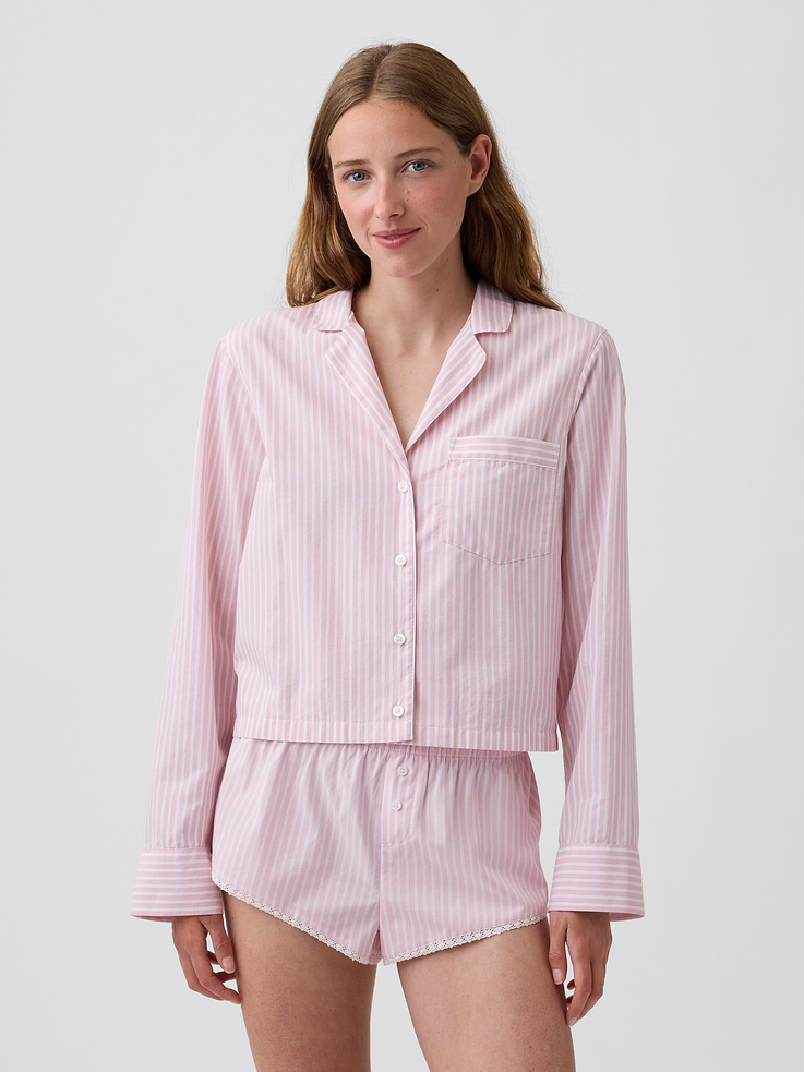 Image number 1 showing, Poplin Oversized Crop PJ Shirt