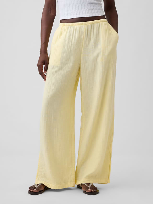 Cotton Gauze Easy Split-Hem Pants