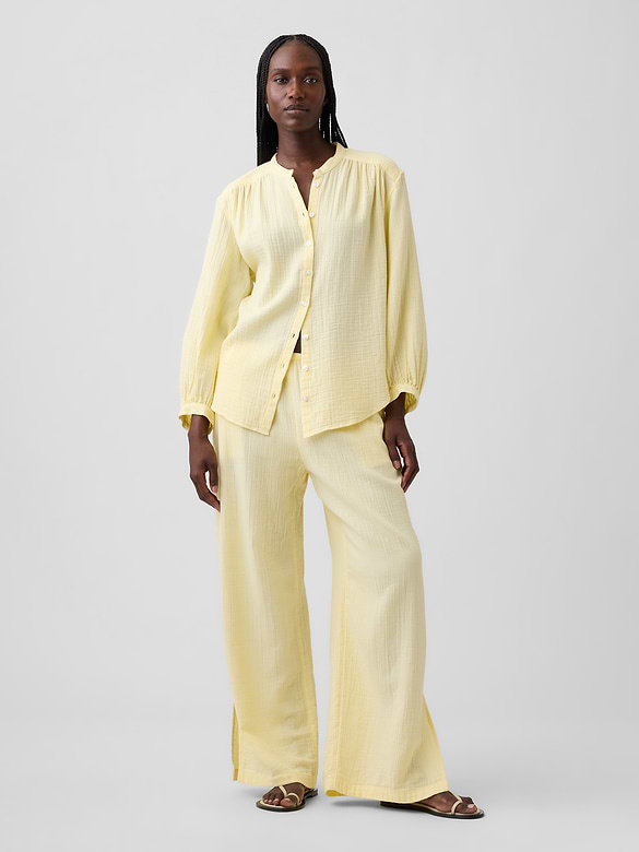 Cotton Gauze Easy Split-Hem Pants