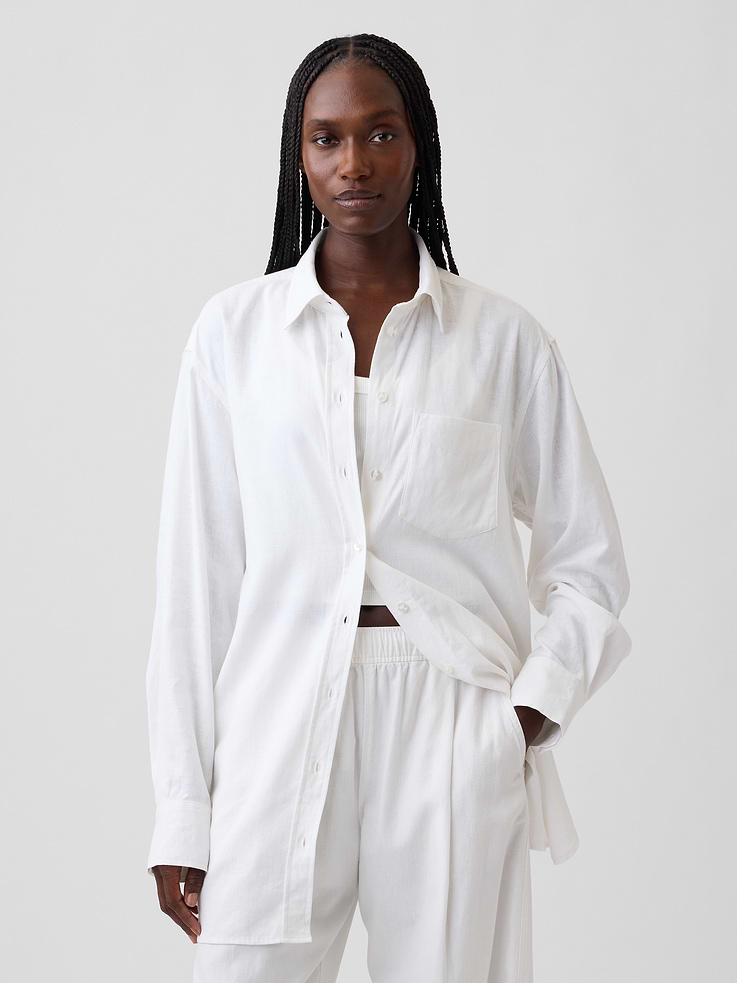 Image number 1 showing, Linen-Blend Oversized Tunic Shirt