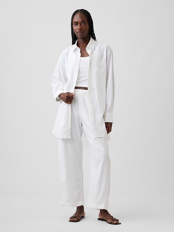 Linen-Blend Oversized Tunic Shirt