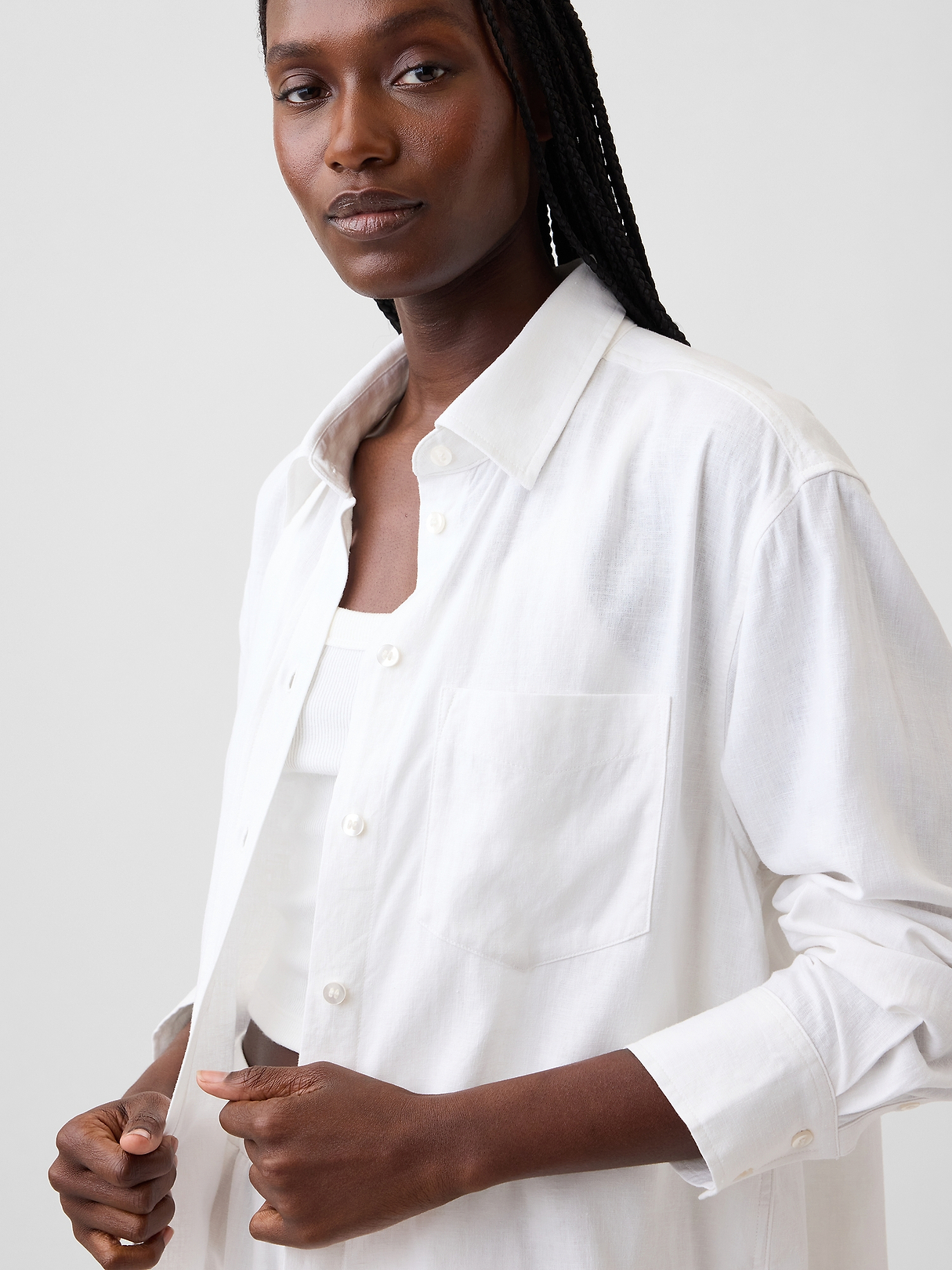 Linen-Blend Oversized Tunic Shirt | Gap