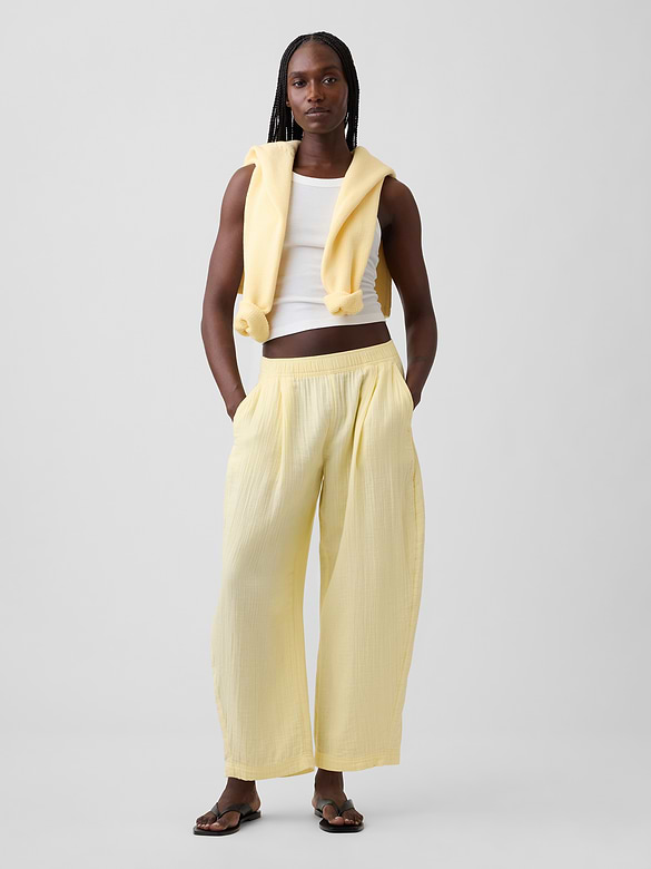 Cotton Gauze Easy Barrel Pants
