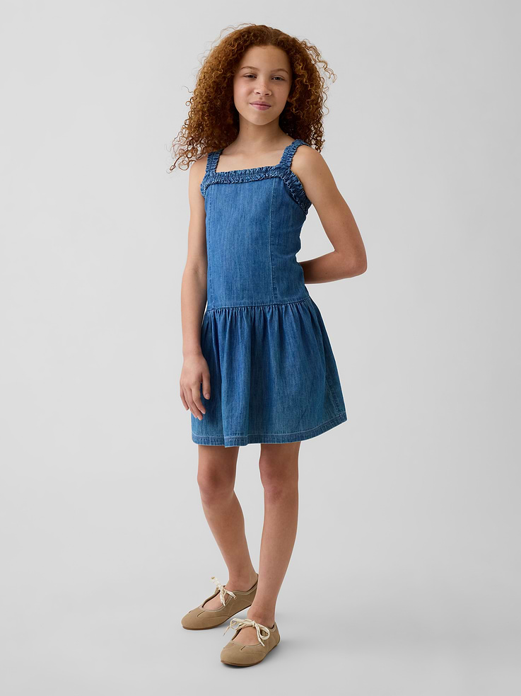 Image number 1 showing, Kids Denim Drop-Waist Dress