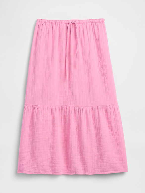 Pull-On Gauze Midi Skirt