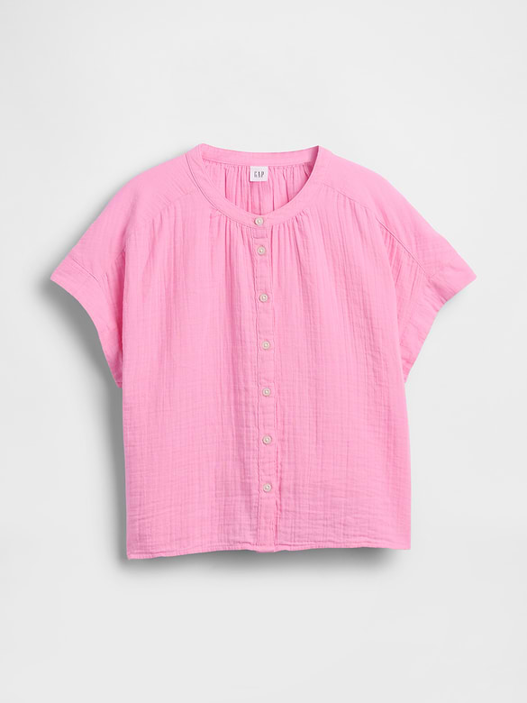 Relaxed Button-Up Gauze Top