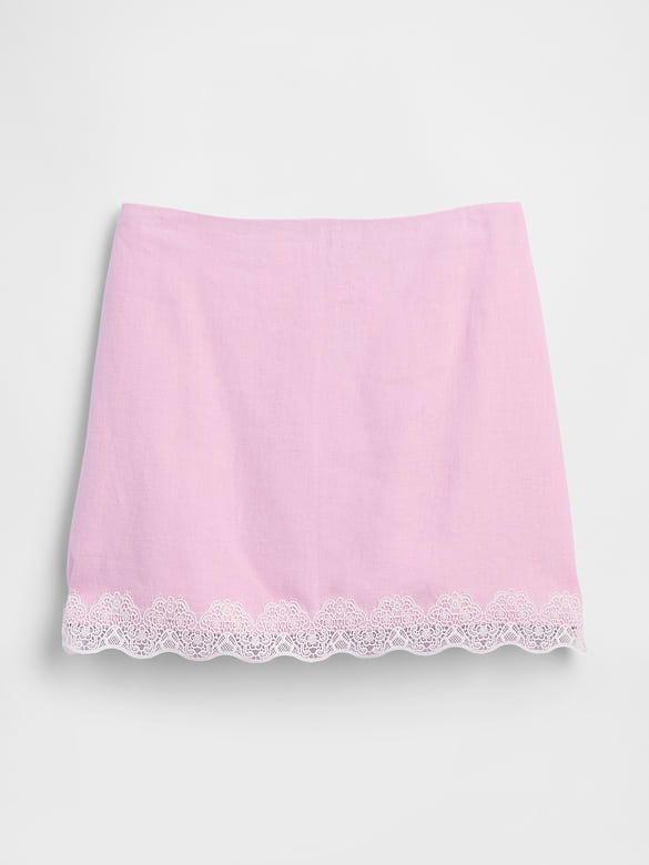 Linen-Blend Lace-Trim Mini Skirt