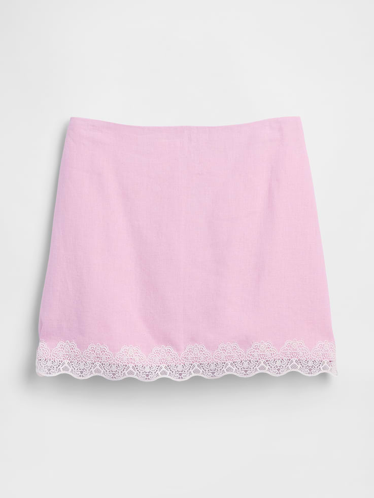 Image number 5 showing, Linen-Blend Lace-Trim Mini Skirt