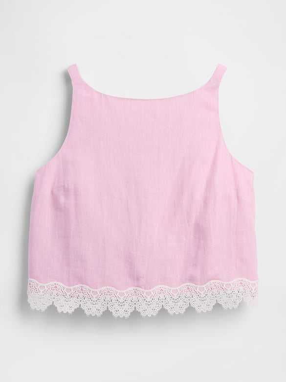 Linen-Blend Lace-Hem Apron Top
