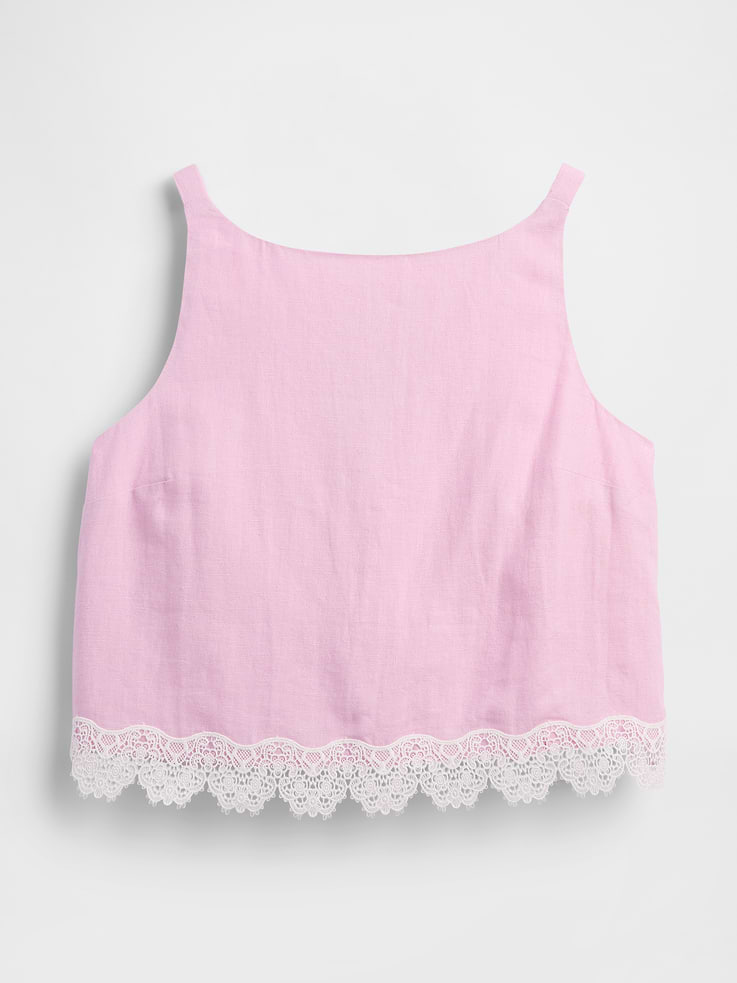 Image number 5 showing, Linen-Blend Lace-Hem Apron Top