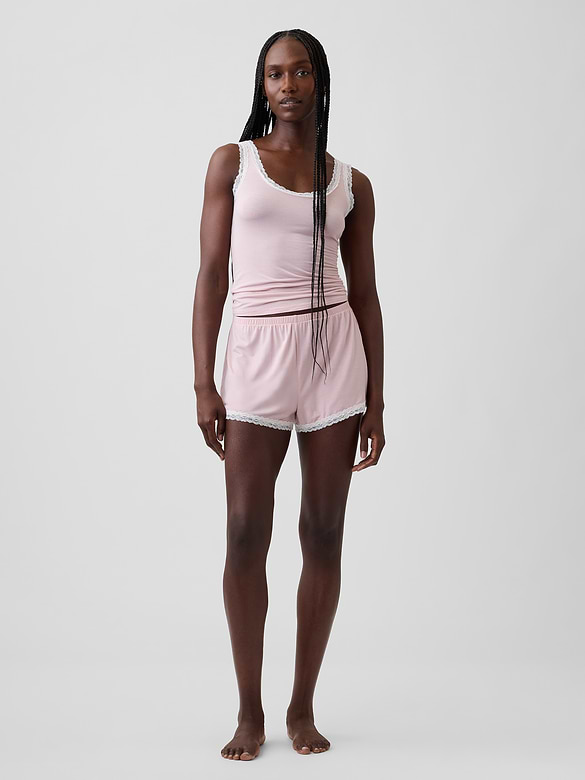 SoftMade Modal Lace-Trim PJ Shorts