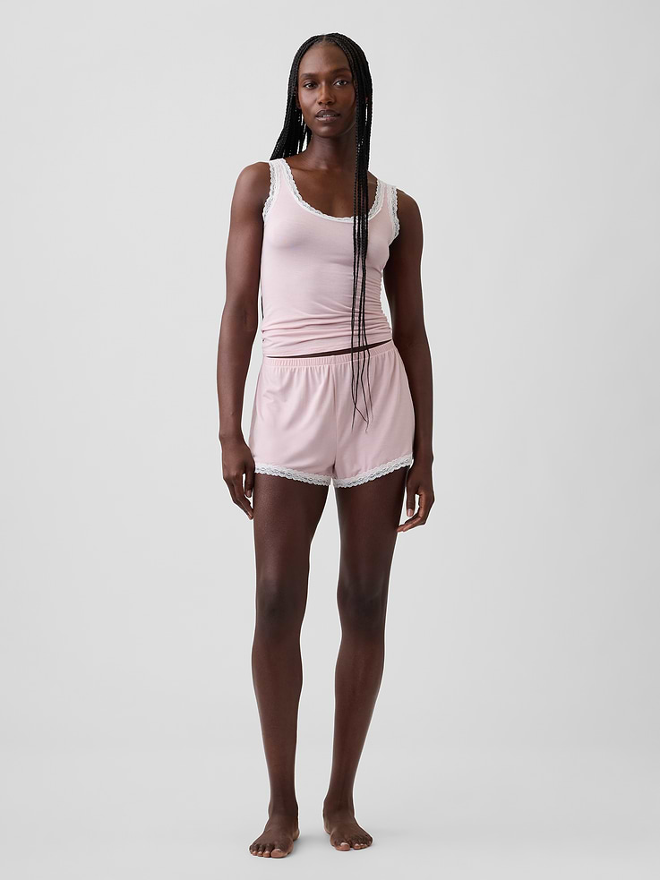 Image number 1 showing, SoftMade Modal Lace-Trim PJ Shorts