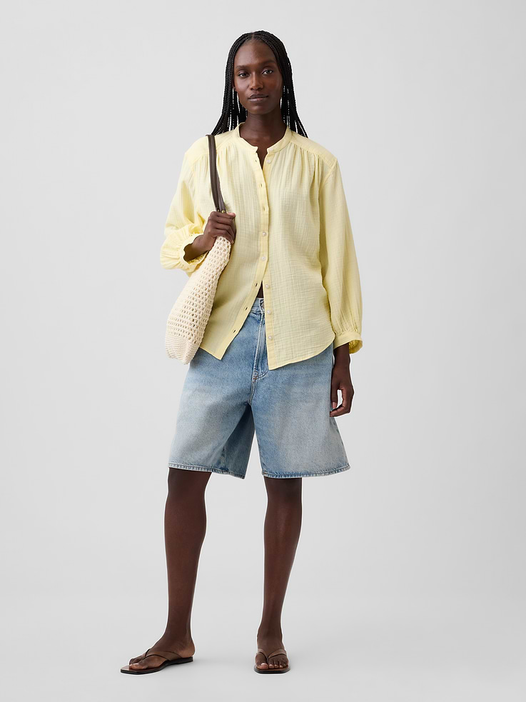Image number 2 showing, Cotton Gauze Oversized Collarless Shirt