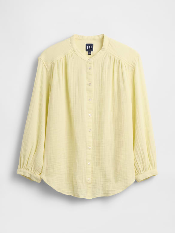 Cotton Gauze Oversized Collarless Shirt