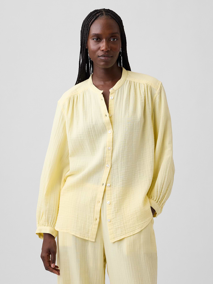 Image number 1 showing, Cotton Gauze Oversized Collarless Shirt