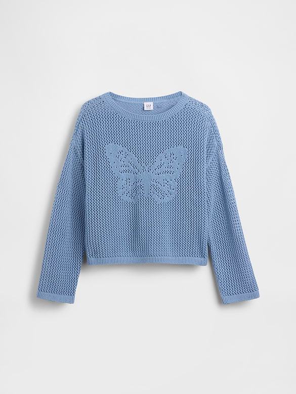 Kids 100% Cotton Crochet Oversized Graphic Sweater