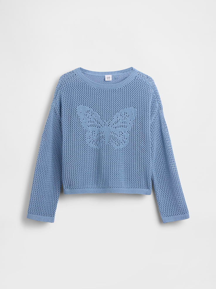 Image number 2 showing, Kids 100% Cotton Crochet Oversized Graphic Sweater