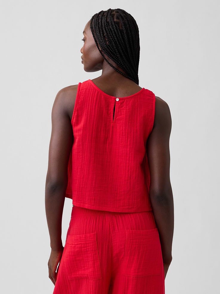 Image number 3 showing, Cotton Gauze Racer Shell Tank Top