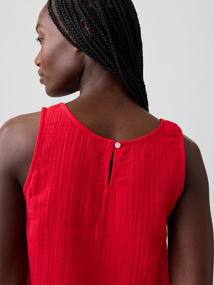 Image number 4 showing, Cotton Gauze Racer Shell Tank Top