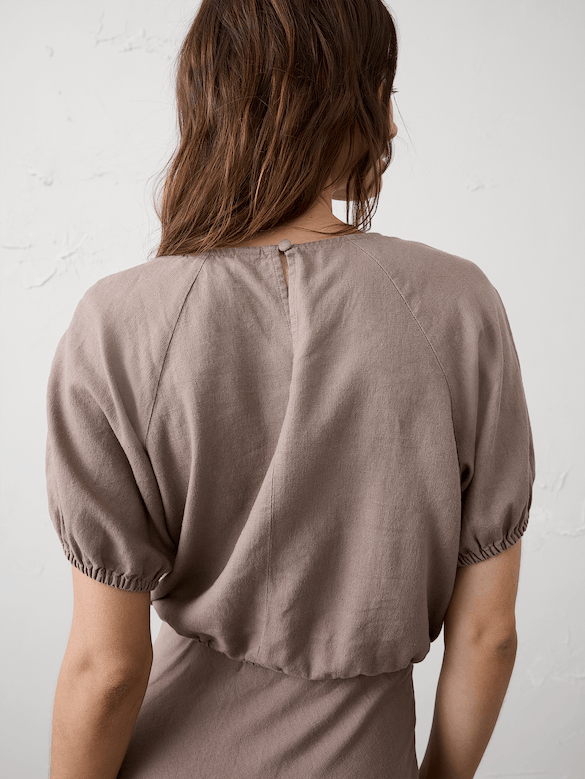 Linen-Blend Bubble-Tie Top