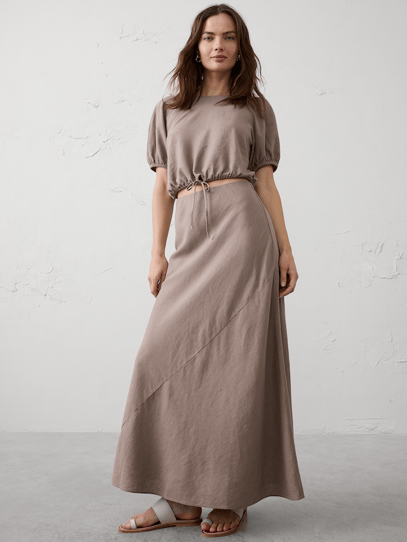 Linen-Blend Bubble-Tie Top