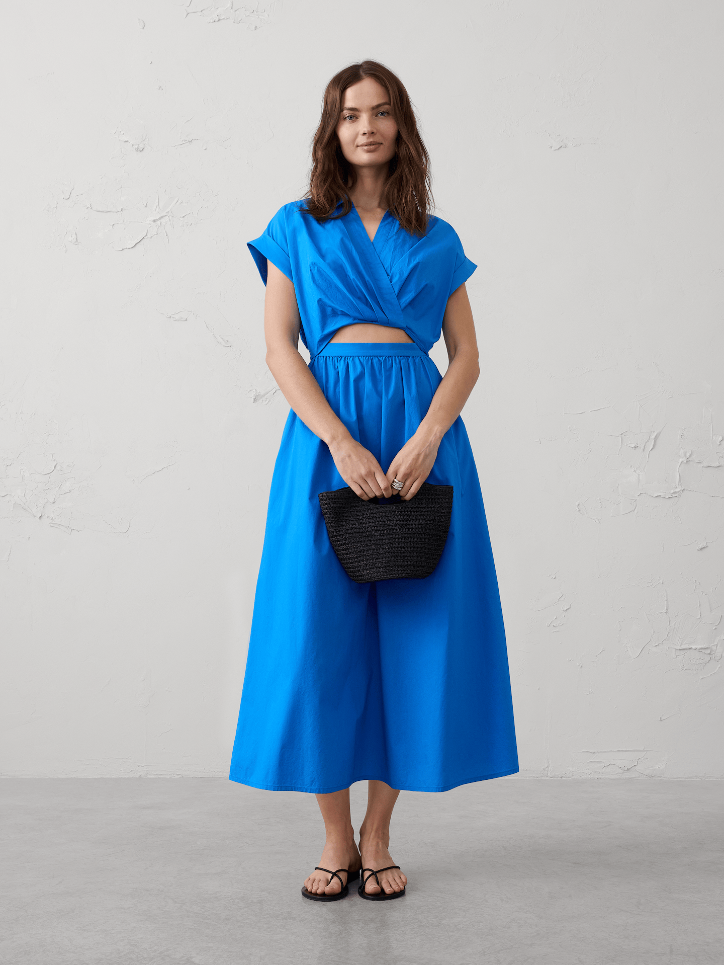 Image number 1 showing, Cutout Poplin Midi Dress
